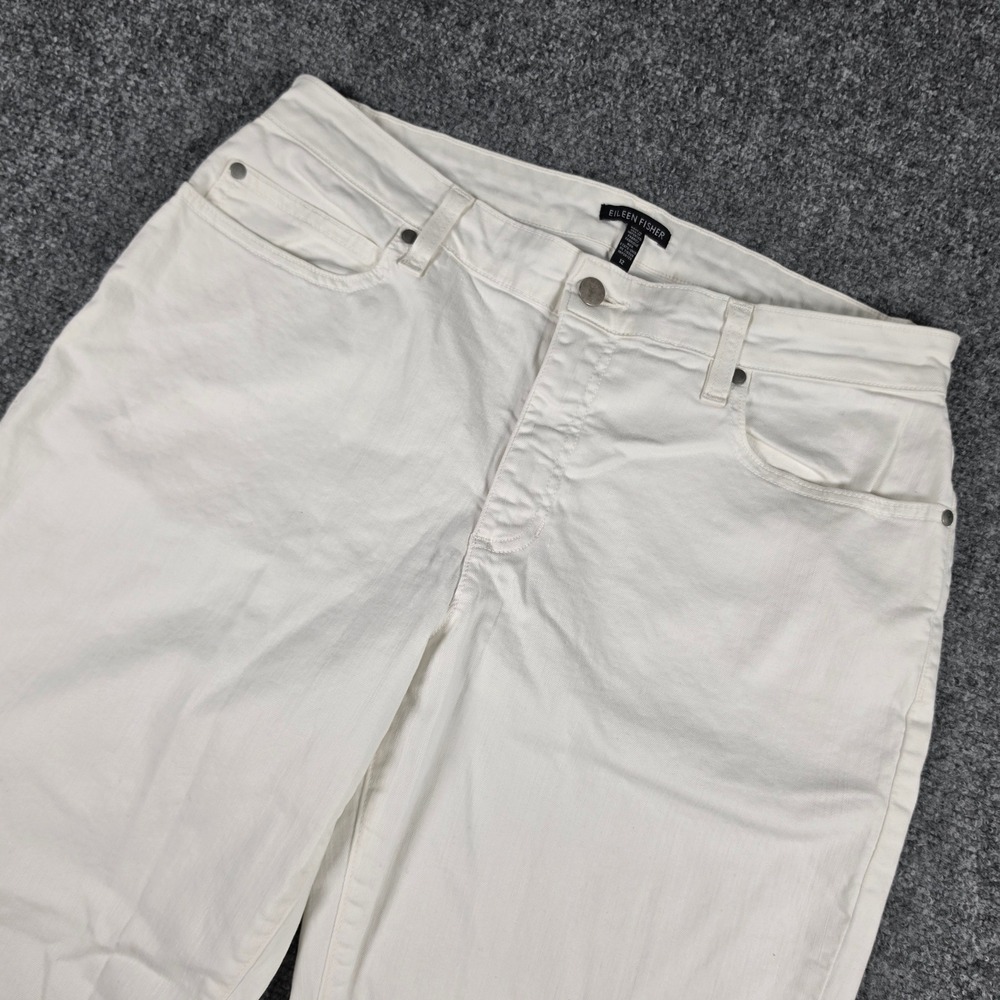 Eileen Fisher Jeans Womens 12 White Organic Cotton Stretch Straight Ankle Pants